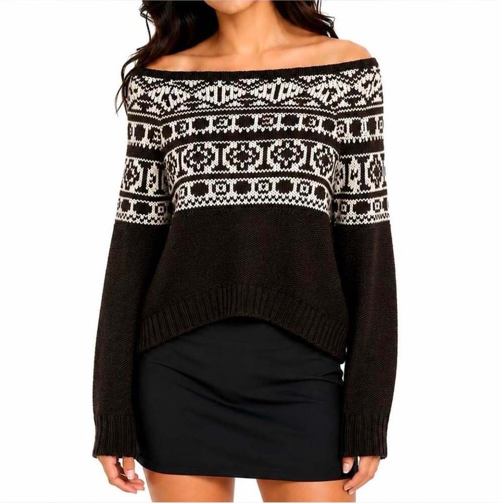 American Eagle Outfitters Fair Isle Sweater Size XS Black White Wool Blend